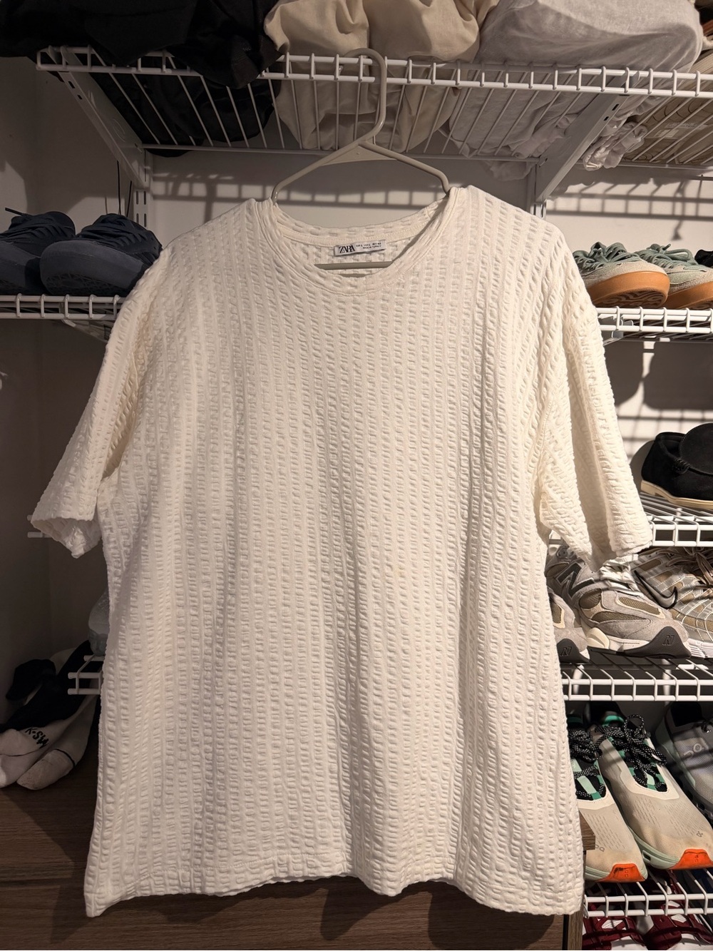 ZARA Ivory Textured Short Sleeve Top